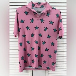 Waggle size L 14/16 Pink turtle graphic golf performance shirt